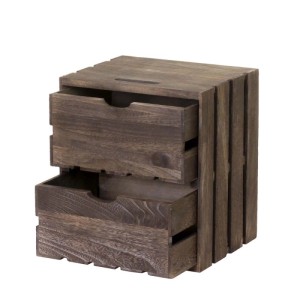 Braune MCW Kommode C62 mit 2 Schubladen aus Holz im Shabby-Look.