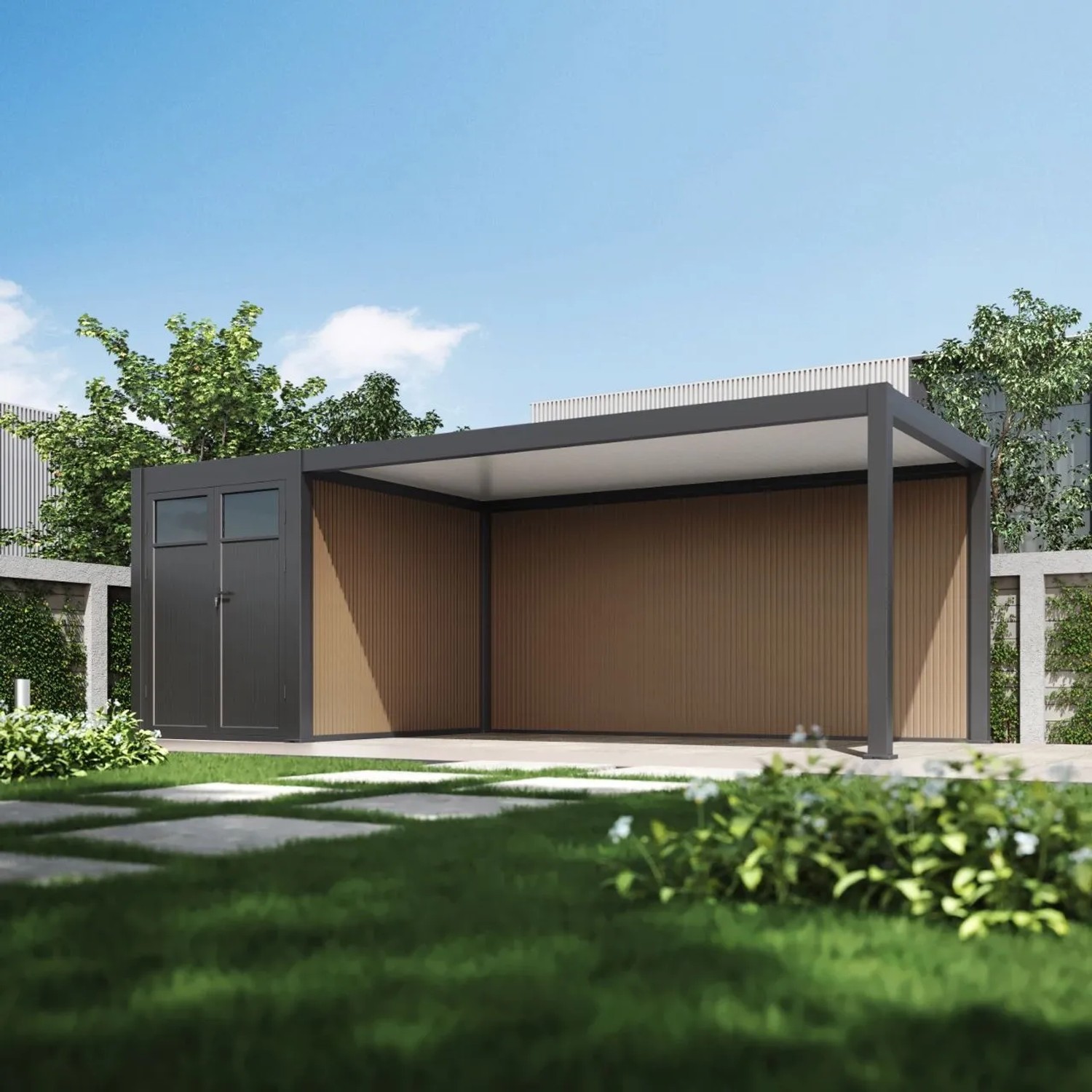 WeideㅤCarport mit Schuppen aus Aluminium | 3 x 7,2 M | Garage anthrazitㅤ_5