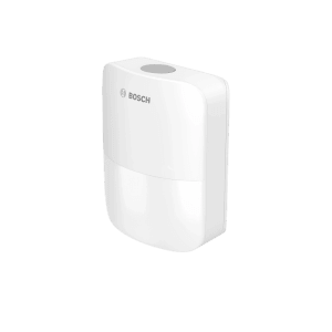 Weißer Bosch Bewegungsmelder II Smart Home +M. Kompakter, rechteckiger Sensor für Sicherheit und Lichtsteuerung.