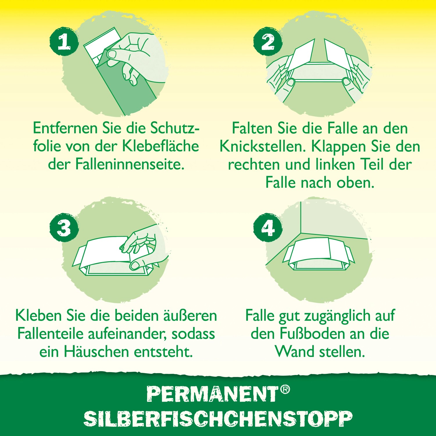Anleitung: Neudorff Klebefalle Permanent Silberfischchenstopp aufbauen und platzieren.