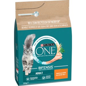 Purina One Adult Katzenfutter Huhn, 2,8kg Beutel. Trockenfutter für ausgewachsene Katzen.