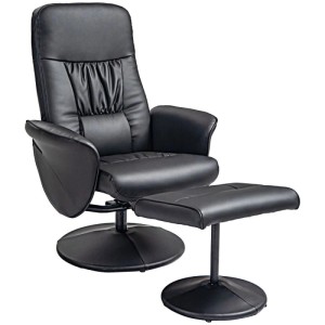 HOMCOM Relaxsessel mit Hocker Liegefunktion Drehbar Kunstleder Schwarz