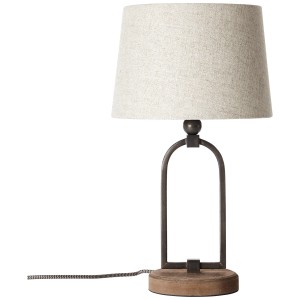 Beige Tischleuchte Sora von Brilliant, Design-Tischlampe mit Textilschirm und Metallfuß.