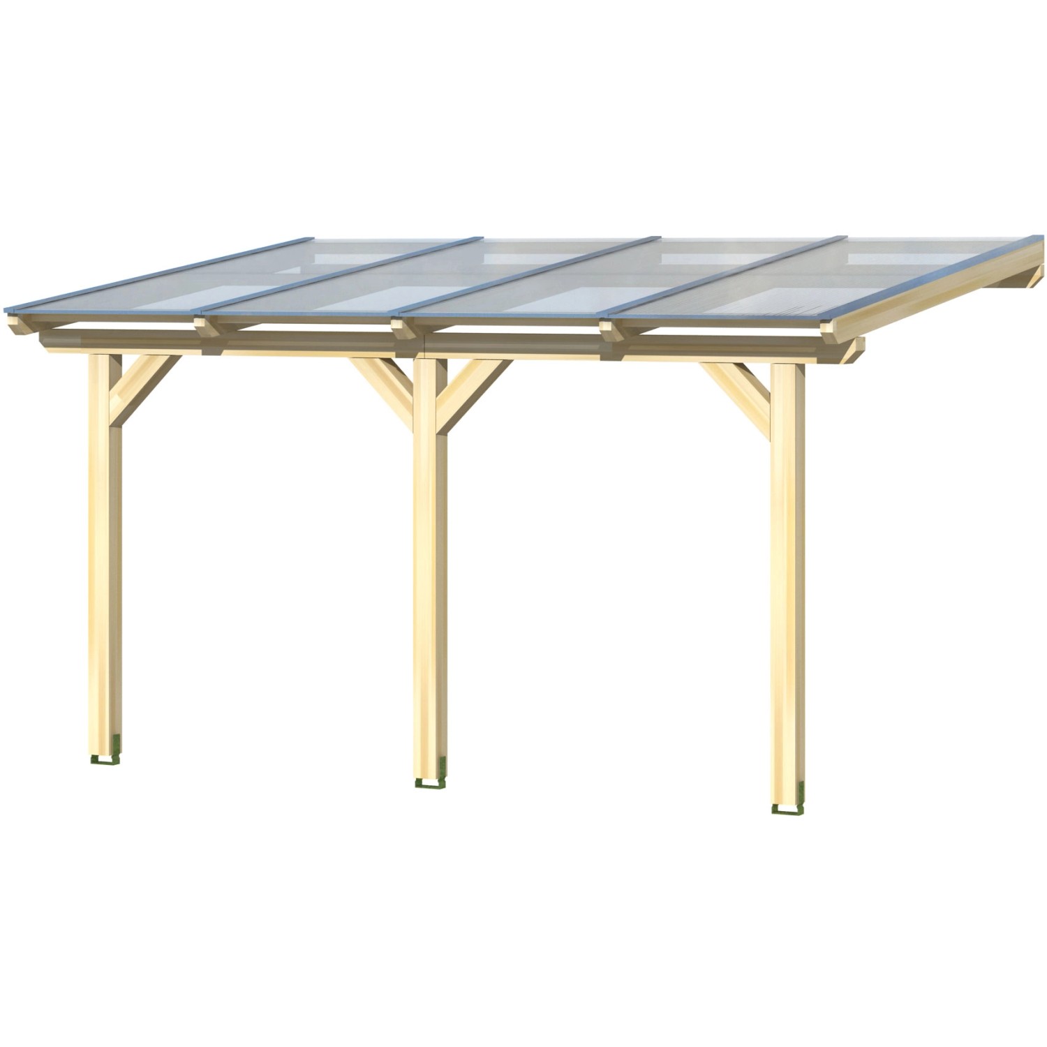 Skan Holz Terrassenüberdachung Andria, 434x300 cm, Leimholz schiefergrau mit klaren Doppelstegplatten.