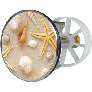 Waschbeckenstöpsel mit Strandmotiv: Seesterne und Muscheln auf Sand, 38 mm