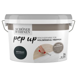 Schöner Wohnen pep up Renovierfarbe Anthrazit, 1L Dose für Holzböden und Treppen.