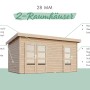 Karibu Holz-Gartenhaus Glostrup, naturbelassen mit Flachdach und zwei Räumen.