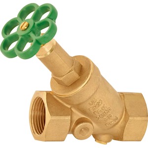 KFR-Ventil 25 mm aus Messing mit grünem Handrad zur Durchflussregulierung.