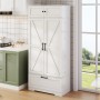 okwish Küchenaufbewahrungsschrank mit Einlegeböden Schubladen Weinregal 80x40x180cm Weiß_4