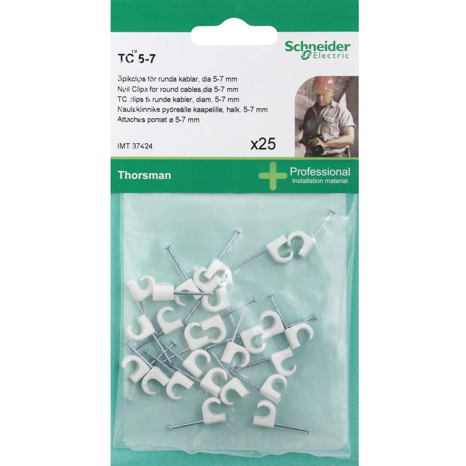 Schneider Electric Nagelschellen für Rundkabel, 25er Pack