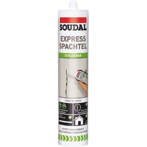 Soudal Express Spachtel, weiße Spachtelmasse in Kartusche für schnelle Reparaturen.