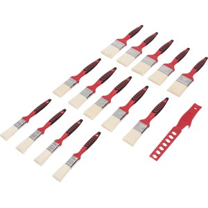 15-teiliges Flachpinselset Universal mit Kunststoffborsten und Farbrührer für Malerarbeiten.