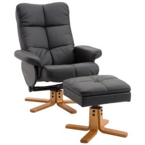 Schwarzer HOMCOM Relaxsessel mit Hocker, gepolstert, drehbar, mit hellem Holzfuß. Perfekt für Loungesessel.