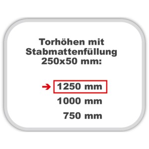 Infografik: Torhöhe 125 cm für Solid Einzeltor Stahl Grün mit Stabmatte.