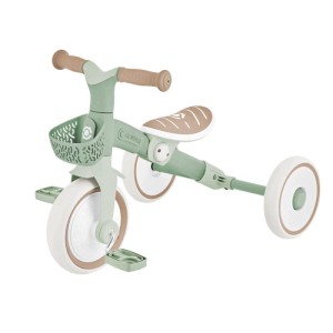 Salbei grünes Globber Learning Trike 2in1 Dreirad/Laufrad für Kinder. Mit Körbchen, höhenverstellbarem Sattel und Pedalen.
