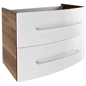 Fackelmann Waschtischunterschrank Verona, 80 cm, Nussbaum/Weiß Hochglanz mit zwei Schubladen.