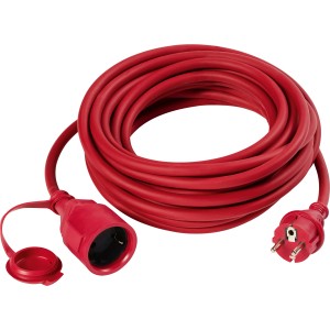 Rotes 10 m Verlängerungskabel H07RN-F3G1.5 mit Schutzkontaktstecker und Kupplung.