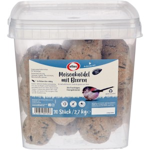 Elles Meisenknödel mit Beeren, 30 Stück im Eimer. Wildvogelfutter für die Ganzjahresfütterung.