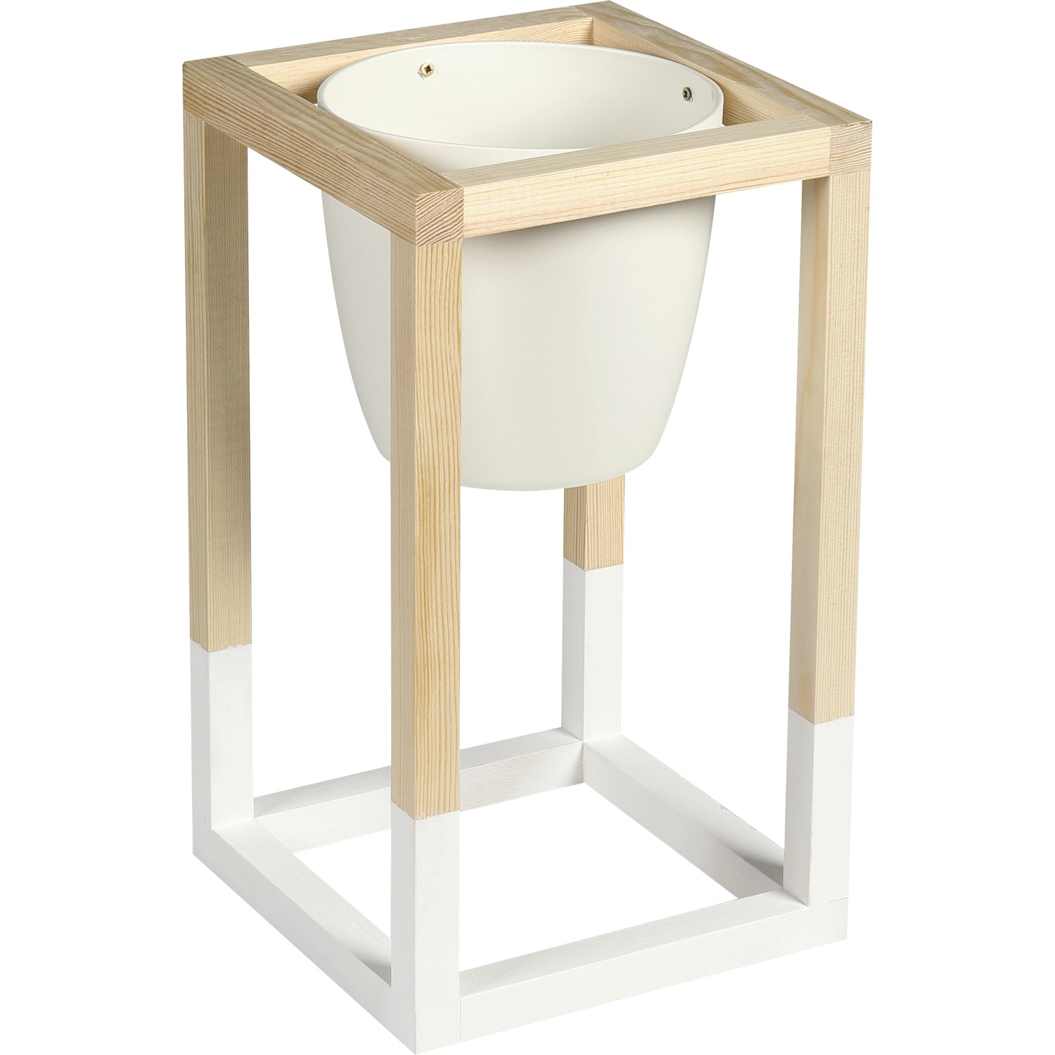 CREATE! by OBI DIY Pflanzständer Klein aus Holz mit weißem Übertopf.