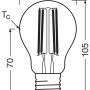 Technische Zeichnung Osram LED-Lampe E27, A60, 3.8W, 2700K, Maße: 10,5 cm x Ø 6 cm.