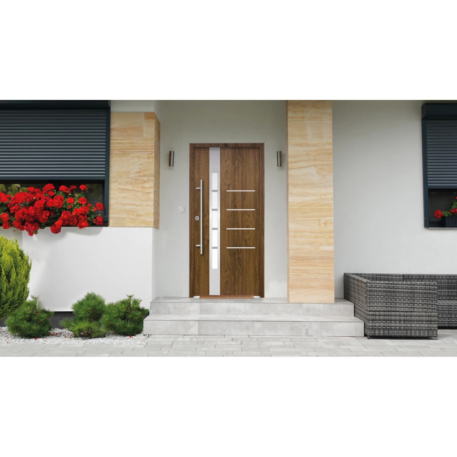 Splendoor Sicherheits-Haustür Berlin Prime RC2K Nussbaum, Ansicht von außen.