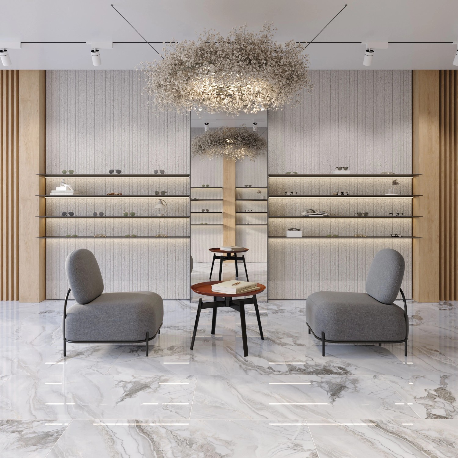 Bodenfliese Feinsteinzeug Galaxy Grau glasiert poliert, 60x120 cm. Elegante Naturstein-Optik für moderne Räume.