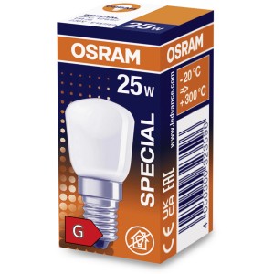 Osram E14 Leuchtmittel 25W in Verpackung. Speziallampe mit warmweißem Licht.