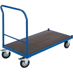 Blauer Profi-Plattformwagen mit Multiplex-Ladefläche und 4 Rollen für bis zu 500 kg.
