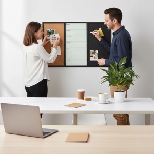 Relaxdays Kombitafel MDF Stahl Kork Schwarz Weiß Natur Magnetisch Mit Zubehör 70 cm x 50 cm