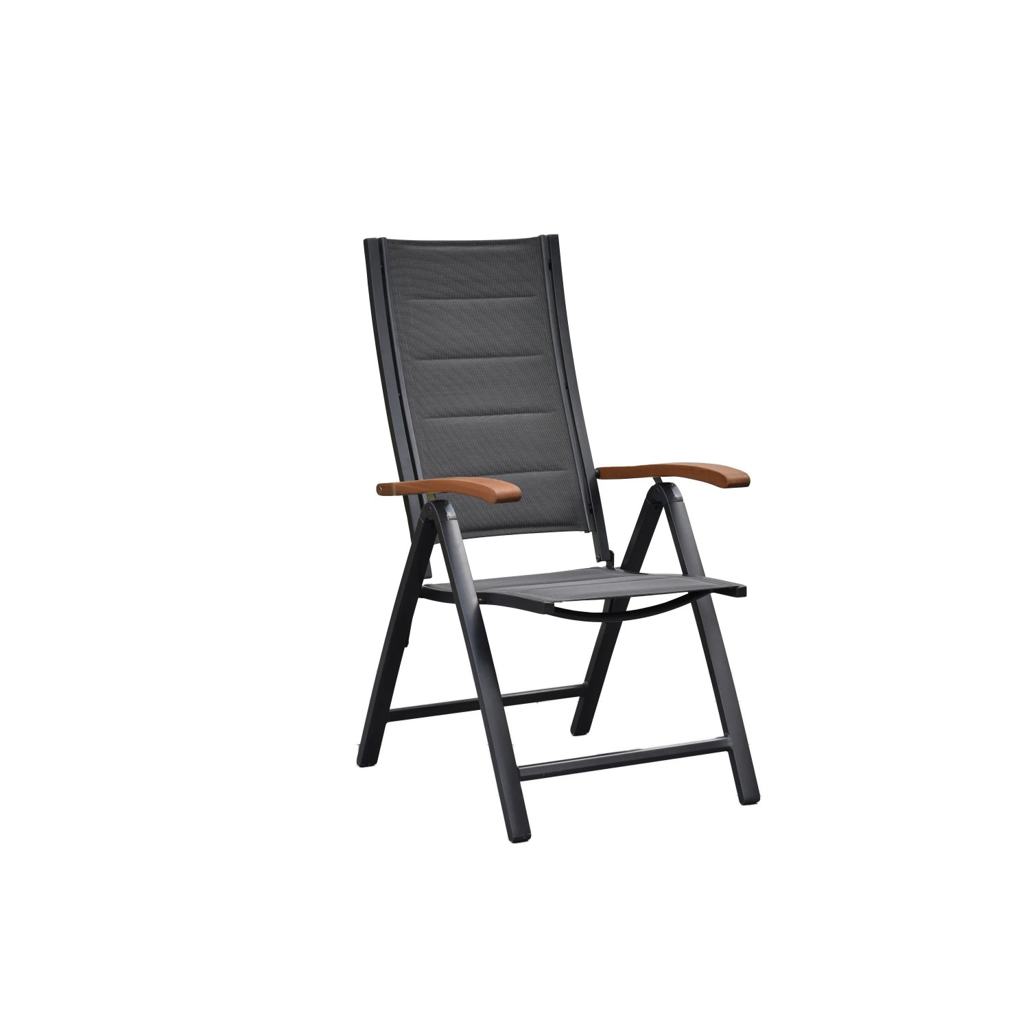 Merxx Paxos Klappsessel, Teil des 7-tlg. Gartenmöbel-Sets, mit Textilbespannung und Akazienholz-Armlehnen.