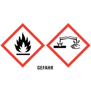 Gefahrzeichen für Clou Streich-Schellack: Entzündlich und ätzend.