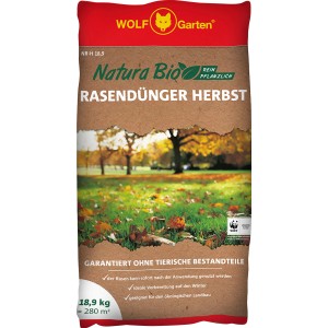 Sack Wolf-Garten Herbst-Rasendünger Natura 18,9 kg. Bio-Rasendünger zur Vorbereitung auf den Winter.