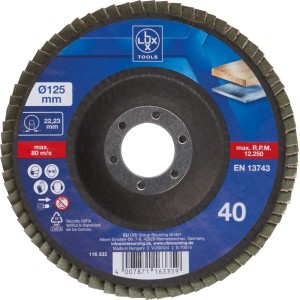 LUX Fächerschleifscheibe Multi Ø 125 mm, Körnung 40 für Winkelschleifer.