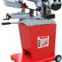 Holzmann Metallbandsäge BS128HDR 400V: robuste Bandsäge mit rotem Untergestell und Fahrwerk.