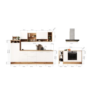 Respekta Inselküche Hilde 280 cm Grau mit E-Geräten und Maßen.