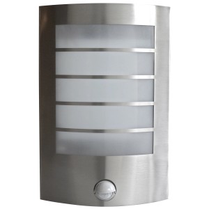 Schmale LED-Außenwandleuchte Slim aus Edelstahl mit Bewegungsmelder.