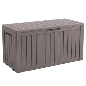 Floordirekt Gartenbox Holzoptik Wetterfest Auflagenbox Kissenbox Braun 270 L