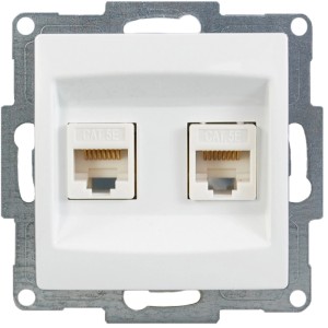 Visage2 Telefonsteckdose UAE 2xRJ45 Arktis, weiße Telefondose mit zwei Anschlüssen.