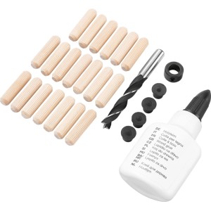 LUX-TOOLS Dübelset Ø 6 mm: 32-teilig mit Dübeln, Holzleim, Bohrer und Tiefenstopp.