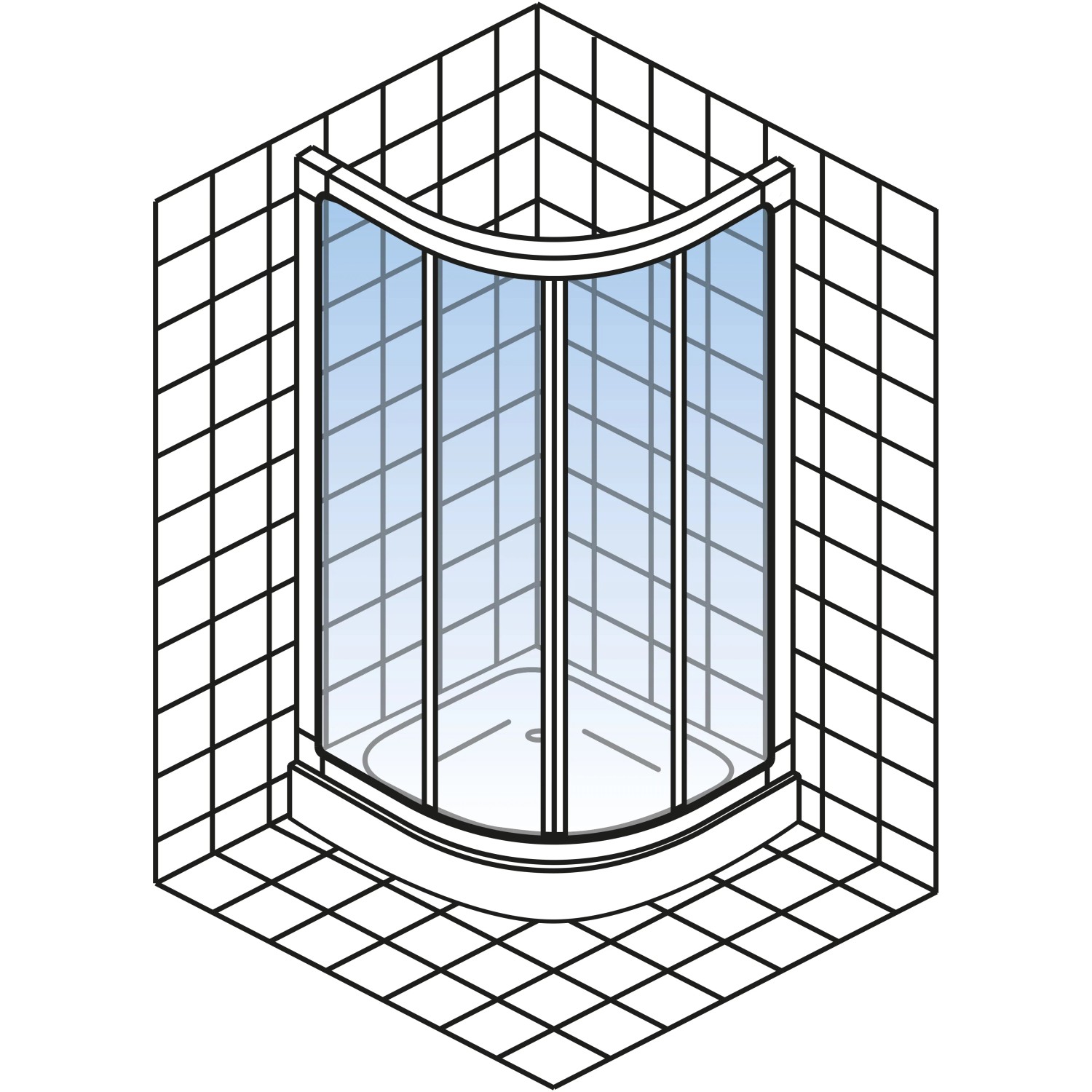Schulte Runddusche Kristall/Trend II, 90x90 cm, Chromoptik, 4-teilig. Dusche mit Echtglas.