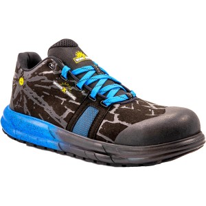 Schwarzer Workpower Sicherheitshalbschuh S3 Bene Gr. 45 mit blauen Akzenten für Arbeitsschutz.