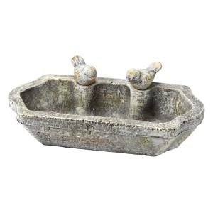 Vogeltränke Sechseck mit 2 Vogelfiguren 11 cm x 36,5 cm x und 19 cm Grau