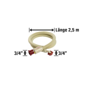 Sicherheits-Zulaufschlauch, 2,5 m, für Waschmaschine mit 3/4 Zoll Anschluss.