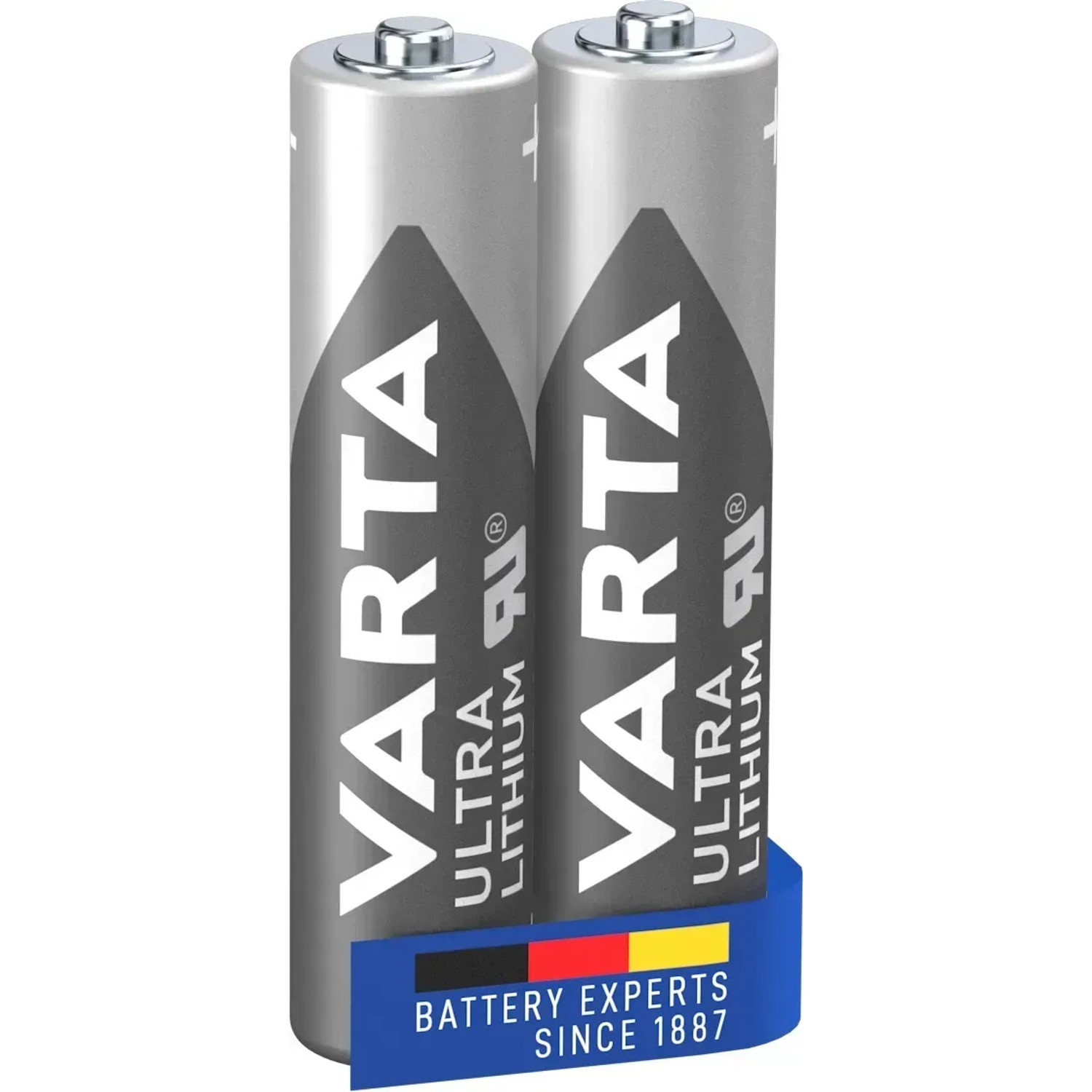 Zwei Varta Ultra Lithium Micro AAA Batterien, ideal für Digitalkameras und GPS-Systeme.