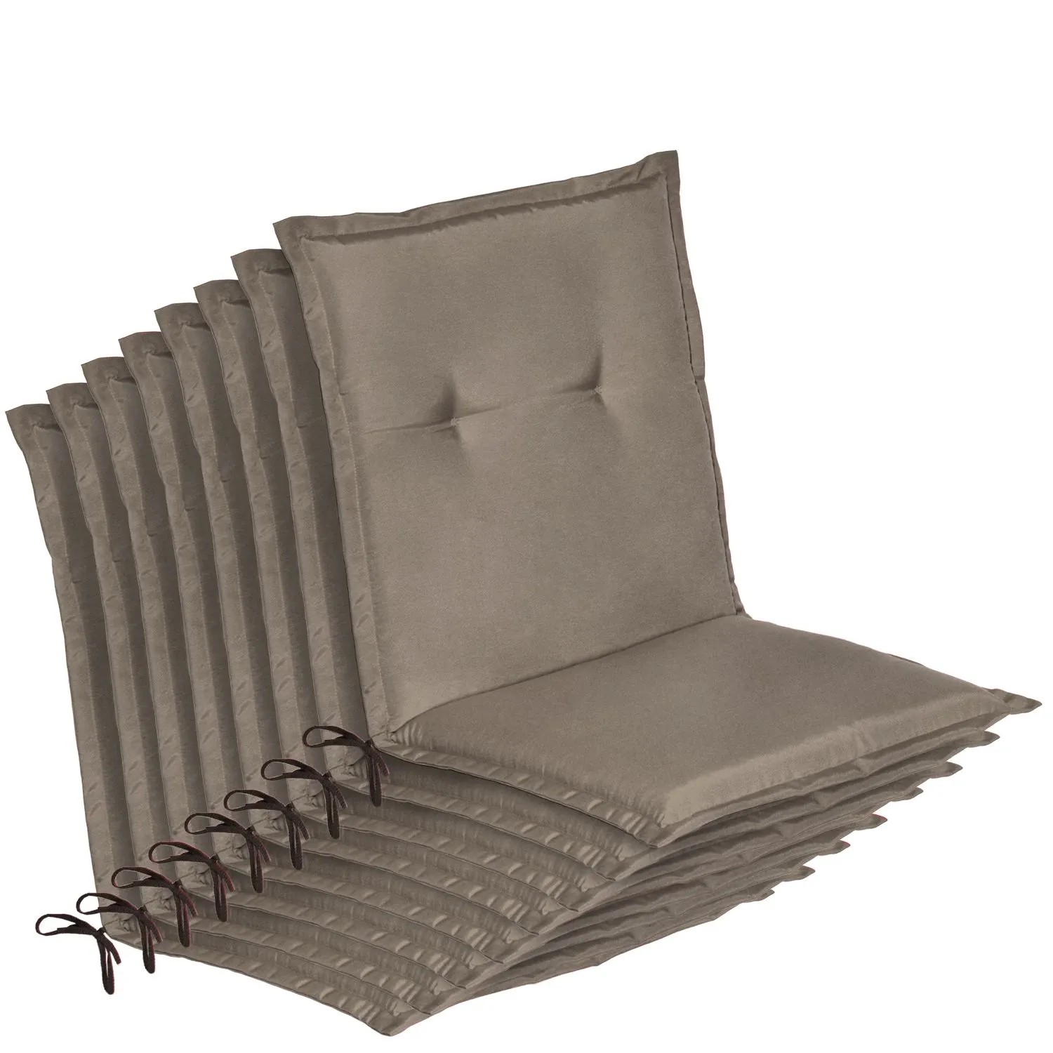8er Set Beautissu Niedriglehner Auflagen Loft NL, taupe, 100x50x6cm, für Gartenstühle mit Befestigungsschnüren.