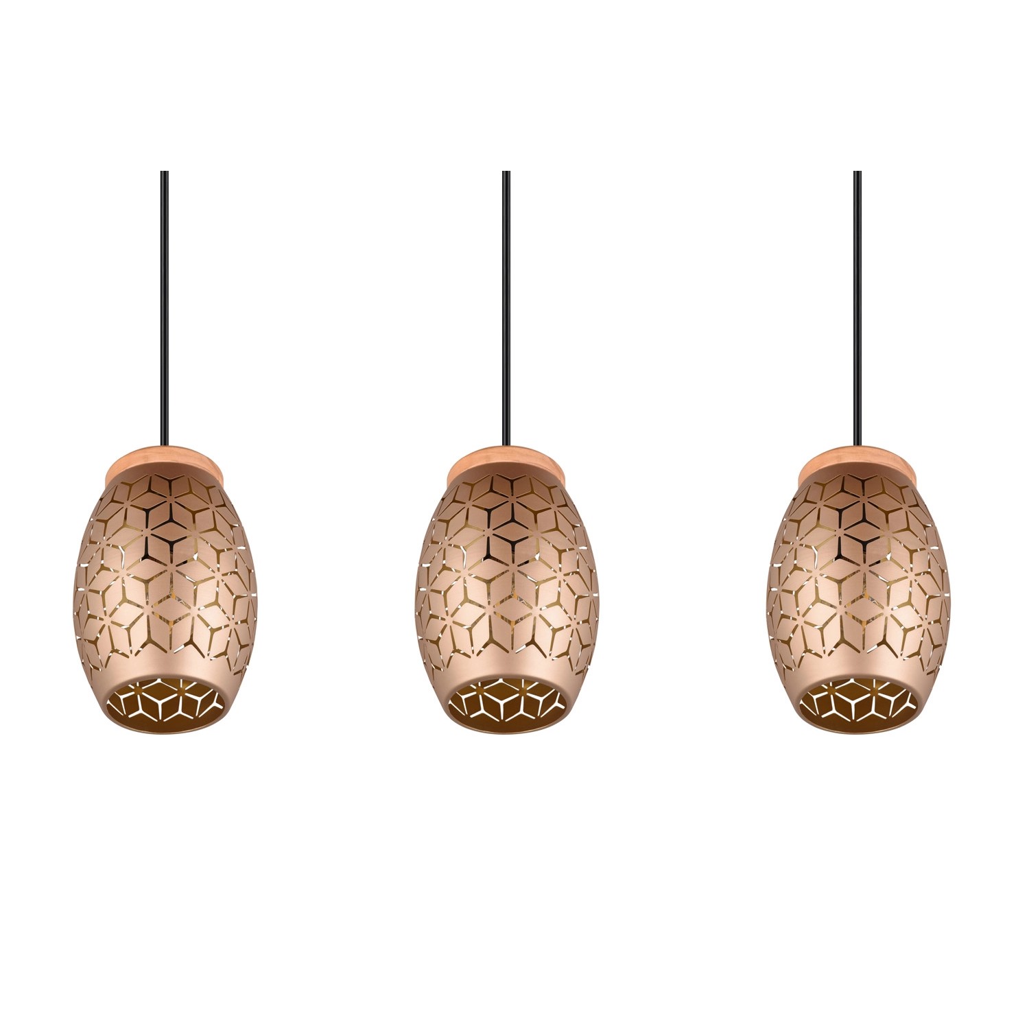 Reality Pendelleuchte Bidar, 3-flammig, Coffee. Hängelampe mit Holzdetails und Muster.