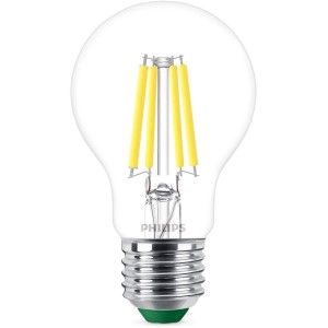 Klares Philips LED-Leuchtmittel E27 in Glühlampenform, 2,3W, 485lm, ultraeffizient.