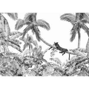 Komar Fototapete Vlies Black Panther mit Dschungelmotiv, 350x250 cm.