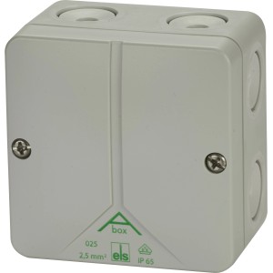 Spelsberg Abzweigdose IP65, 80x80x52mm, grau, Aufputz-Montage, mit Leitungseinführungen.