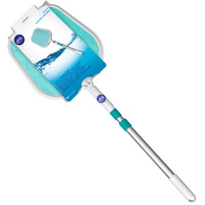 Gre Oberflächenkescher mit Teleskopstange zur Poolreinigung von Laub und Schmutz.